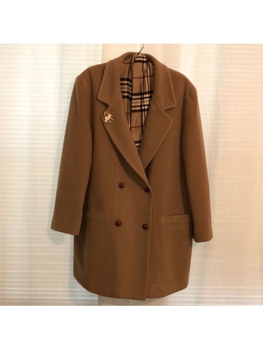 FORRANI 16 Camel Light Brown Double Breasted Slouchy Wool Pea Coat